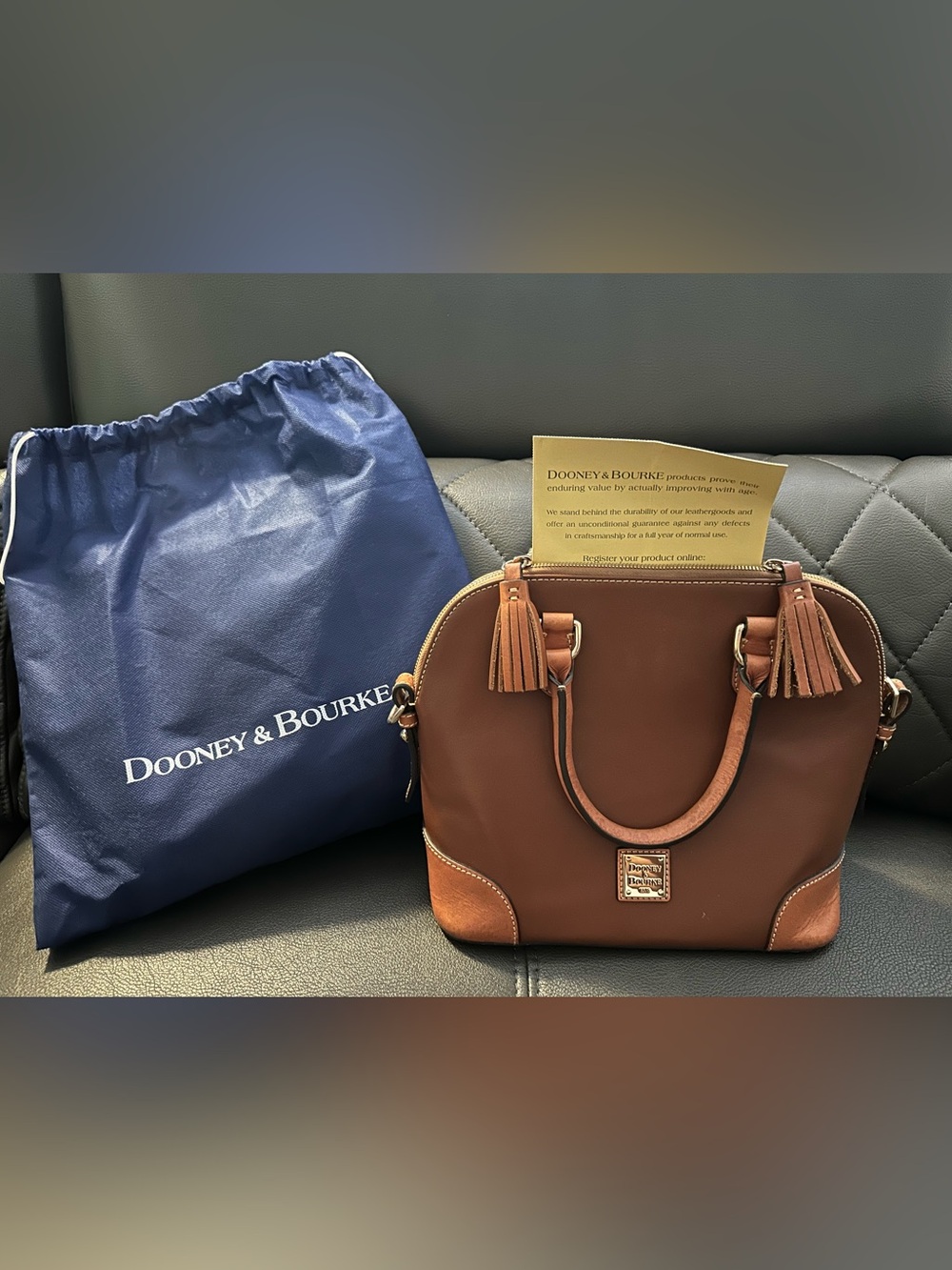 Dooney & Bourke Chestnut Brown Leather Satchel with Tassel